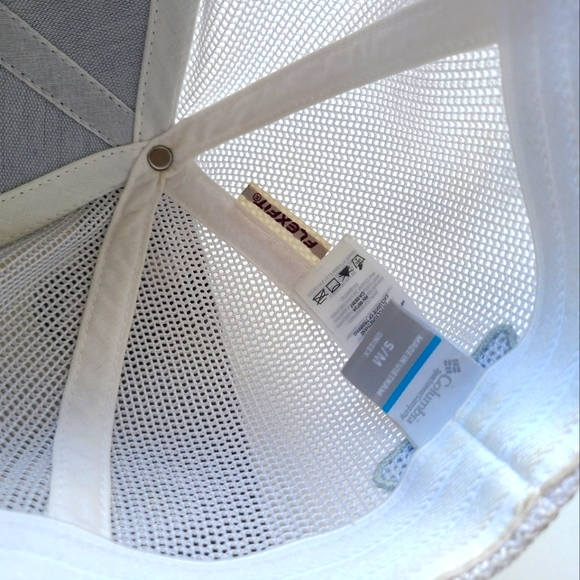 COLUMBIA PFG Ball Cap Hat Navy Blue & White Cotton  Size S/M Mesh Back Bass - Picture 6 of 8